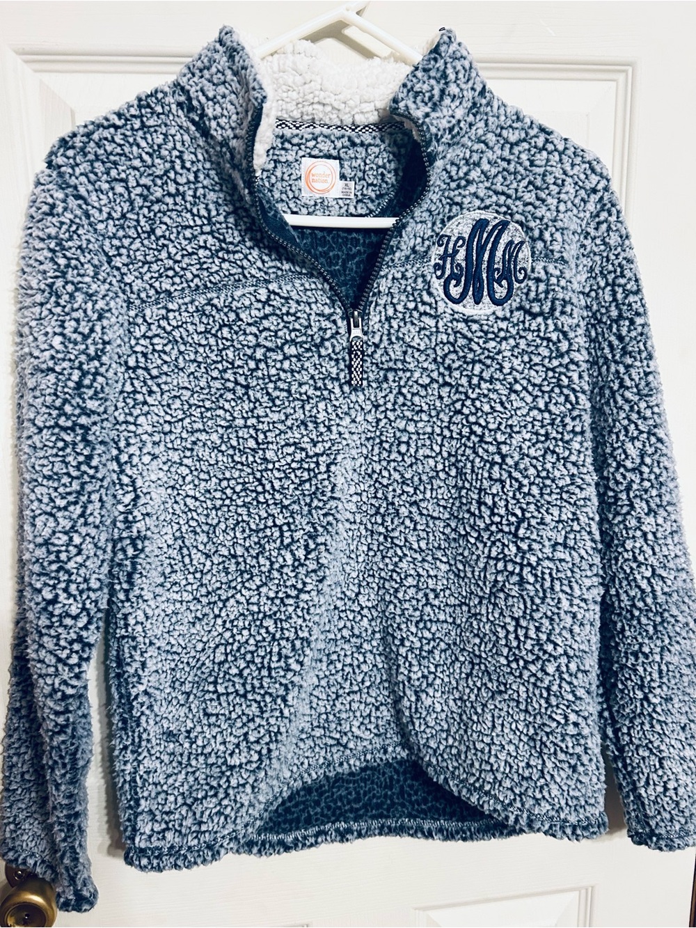 wonder nation Light Blue Sherpa Half-Zip Pullover with Monogram